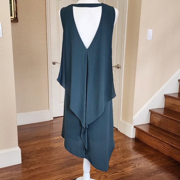 BCBG MAXAZRIA Shana Dress Satin Shift Asymmetrical Green Sleeveless Hi-Low Sz S - Picture 6 of 10